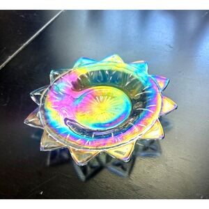 Federal Carnival Glass Star Plate 6.5" Smokey Iridescent Vintage Dish